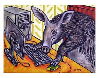 Aardvark Working on a Computer Art Print