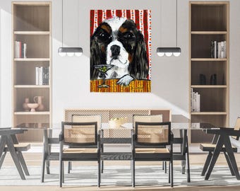 Cavalier King Charles Spaniel at the Martini Bar Dog Art Print  Giclee Gift