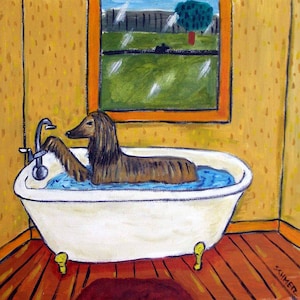 Afghan Hound Taking a Bath Dog Art Tile Coaster - multiple sizes