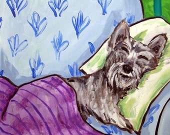 Schnauzer Taking a Nap Dog Art coaster tile