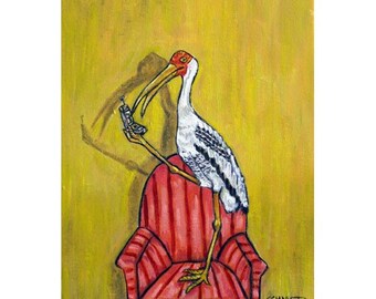 Painted Stork Talking to a Friend on the Phone abstract pop folk modern  Art Print