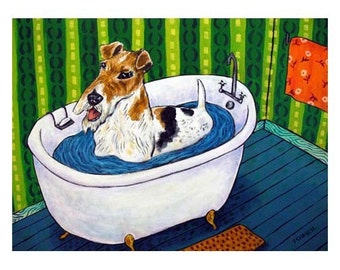 Fox Terrier Taking a Bath - Dog Art Print