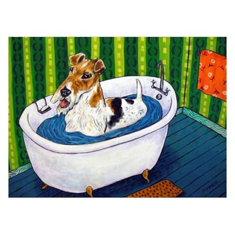 JACK RUSSEL TAKING A BATH 11x14 terrier dog art print