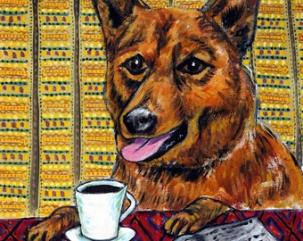 Finnish Spitz at the Coffee Shop picture Dog Art Print