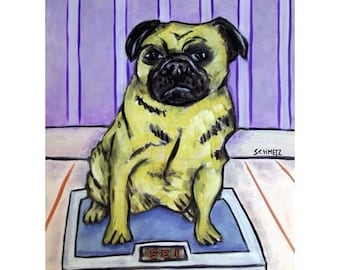pug art - Pug on a Diet Dog Art Print 13x19 JSCHMETZ modern abstract folk pop art american ART - pug gifts