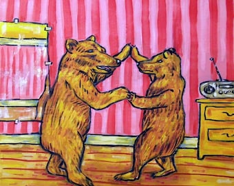 Brown Bears in the Dance Studio Animal Art coaster tile