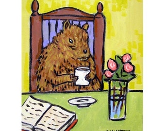 Chipmunk at the Coffee Shop Animal Art Print - stretched canvas or paper print - multiple sizes