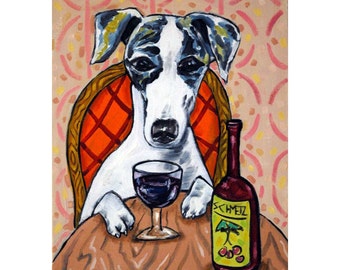 whippet art - wine print - dog decor- 13x19 - matte or glossy