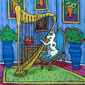 pit bull terrier playing the harp dog art tile coaster gift