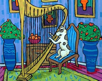 pit bull terrier playing the harp dog art tile coaster gift