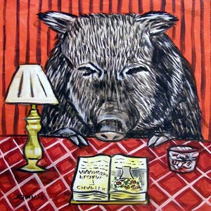 Javelina Reading Animal art tile coaster