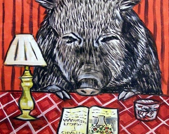 Javelina Reading Animal art tile coaster