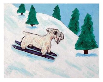 Sealyham Skiing Dog Art Print
