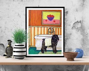 Bathroom decor dog canvas print with bouvier de flandres ready to hang by schmetzpetz