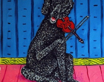 Poodle art, poodle print,  print, violin art, print with violin, modern dog, folk art, gift for violinist