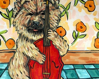 Chow Chow Playing Stand up Bass Dog Art Print Giclee Gift