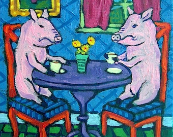 Pig coaster art tile coffee decor pet gift funny
