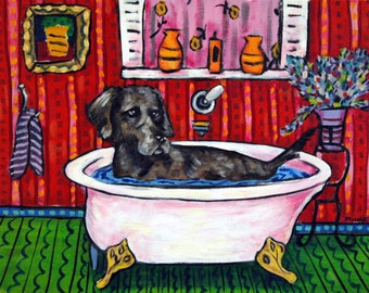 Weimaraner taking a bath Dog Art Print - stretched canvas print - multiple sizes available