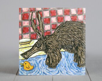 Aardvark Taking a Bath Animal Art Tile Coaster