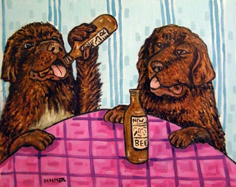 Newfoundlands beer  Bar Dog Art Print  JSCHMETZ abstract art FOLK art POP art modern