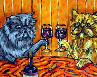 cat art - Persian Cats at the Wine Bar Cat Art Print, cat gifts, gift