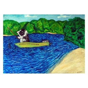 Pot Belly Pig Fishing Animal Art Print image 1