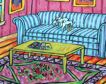 Jack Russell Terrier Peeing on the Couch Dog Art coaster tile Gift - multiple sizes