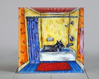 Schnauzer , schnauzer dog, schnauzer art, PRINT on tile, bathroom art, bathroom decor, dog gift, schnauzer gift, schnauzer print, coaster