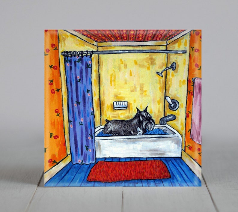 Schnauzer , schnauzer dog, schnauzer art, PRINT on tile, bathroom art, bathroom decor, dog gift, schnauzer gift, schnauzer print, coaster image 1