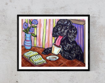 Poodle dog art canvas print - coffee decor - ready to hang by schmetzpetz