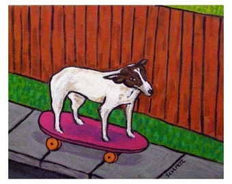 Rat Terrier Riding a Skateboard Dog Art Print