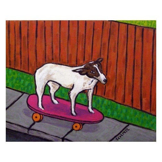 Rat Terrier Riding a Skateboard Dog Art Print