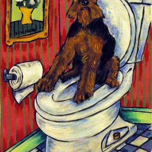 Welsh Terrier im Badezimmer Hund Kunstdruck Geschenk JSCHMETZ moderne abstrakte Folklore Pop Art Geschenk