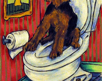 Welsh Terrier in the Bathroom Dog Art Print Gift  JSCHMETZ modern abstract folk pop art gift