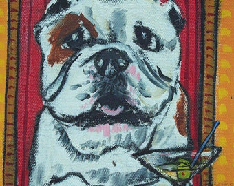 bulldog martini - bulldog art, bulldog print, dog art print, canvas wall art dog, dog lover, dog gift, martini bar, bar decor, animal bar