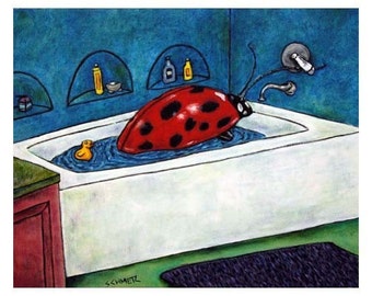 Ladybug Taking a Bath Insect Art Print