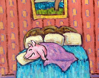 PIG in a Blanket Art PRINT poster gift JSCHMETZ modern bedroom