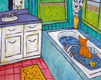 cat tile, orange cat art, burnt orange color, bathroom decor, animal coaster, cat coaster, cat tile, bather art, abstract cat, cat print