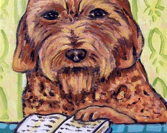 Basset de Fauve Reading a Book Dog Art coaster tile gift  JSCHMETZ pop art modern abstract folk folk