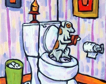 Jack Russell Terrier in the Bathroom Dog Art Print