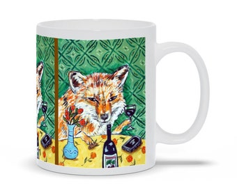 Red Fox Coffee Mug - Fox Art - Ceramic Coffee Cup - Wild Animal Lovers -Wine Decor -  Mugs