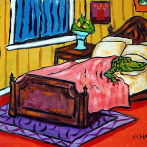 Alligator sleeping art print on matte or glossy print paper - bedroom decor