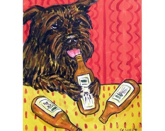 affenpinscher with beer dog bar decor print - stretched canvas  or paper print