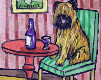 Briard at the wine bar dog art artwork print - animal decor - canvas or paper options - multiple sizes