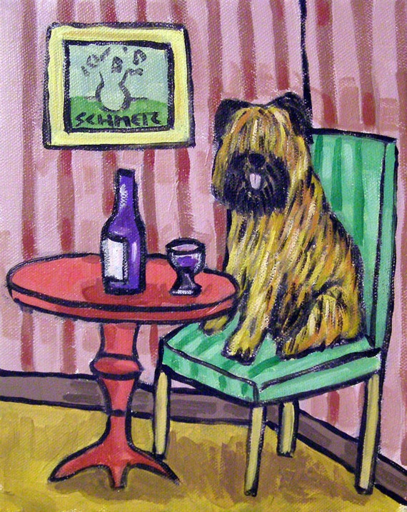 WINE art Poodle dog gift modern folk poster from painting 13x19 JSCHMETZ