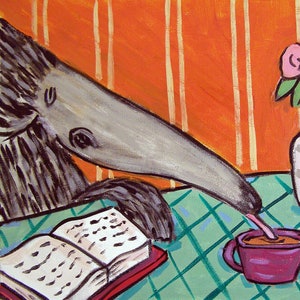 ant eater at the coffee shop - animal art - tile coaster - gift