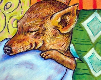 chihuahua sleeping - dog art - tile coaster - animal decor