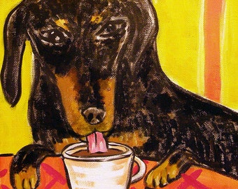Black and Tan Dachshund Art Ceramic Coaster Tile - Dog Lover Gift Item