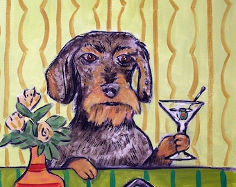 dachshund martini art dog canvas print with either .75 or 1.5 inch edges (stretcher Bars)