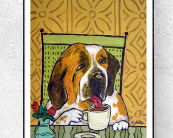 saint bernard 13x19 dog art print animal decor gift pets coffee